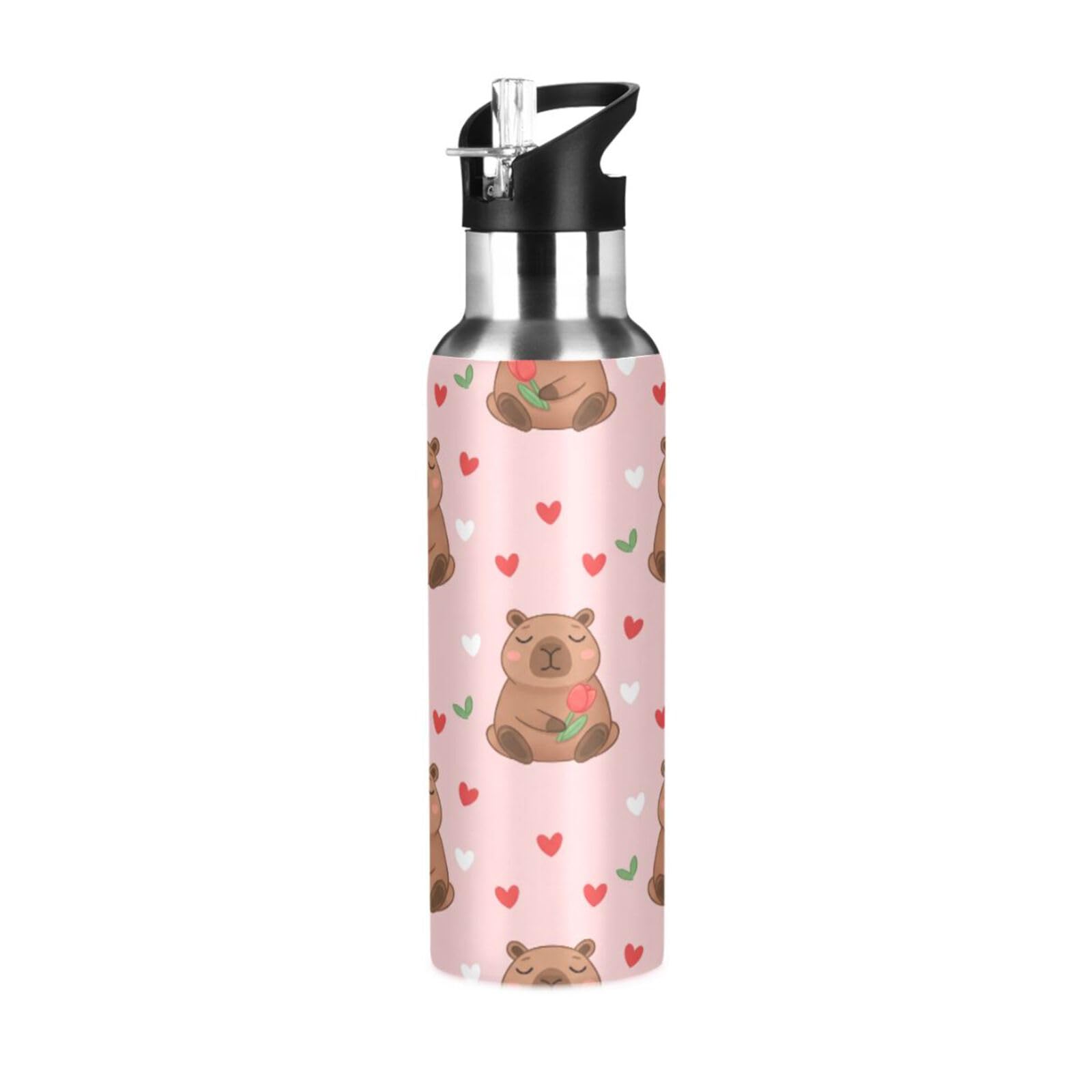 Cgiub Cute Capybara Insulated Water Bottle with Straw & Lid 600 ml BPA Free Leakproof Stainless Steel Water Bottle Vacuum Double Wall Wide Mouth Sports Cupg