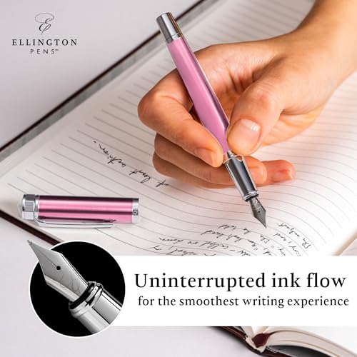Image of Ellington Pens Luxury Fountain Pen Set - Extra Fine Nib - Includes 3 Ink Cartridges, Refillable Ink Converter, Gift Box - Fountain Pens For Writing, Calligraphy, Journaling, Sketching (Rosy Flair)