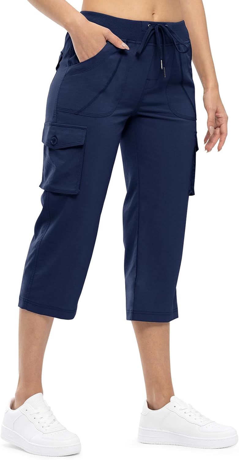 TBMPOY Womens Cargo Capris Lightweight Hiking Pants 6 Pockets Quick Dry Casual Outdoor Trip Loose Shorts Cropped Cotton - Image 3