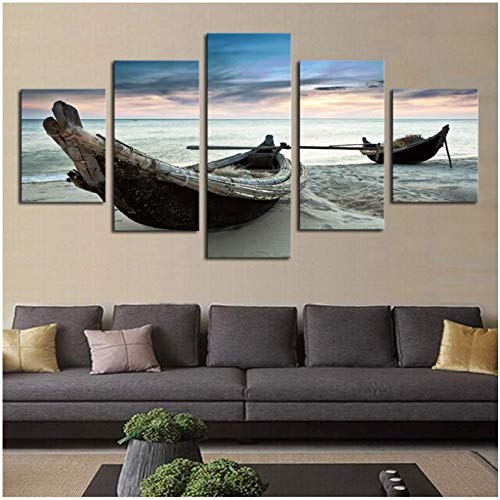Paysage marin déco murale en toile moderne 5 panneaux format 30x40/60/80cm pour salon moderne