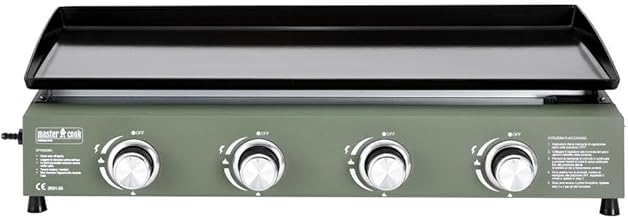 MasterCook - Piastra A Gas Professionale Da Esterno In Acciaio Inox Con 2, 3, 4 Fornelli Regolabili, Piastra A Gas Per Grigliare All’aperto In Campeggio O Giardino (Verde, 4 bruciatori)