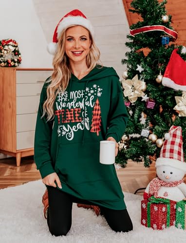 Image of Quenteen Women Hoodies Dress Hooded Sweatshirts Dress Casual Long Sleeve Tunic Dress Oversized Sweatshirts with Pocket
