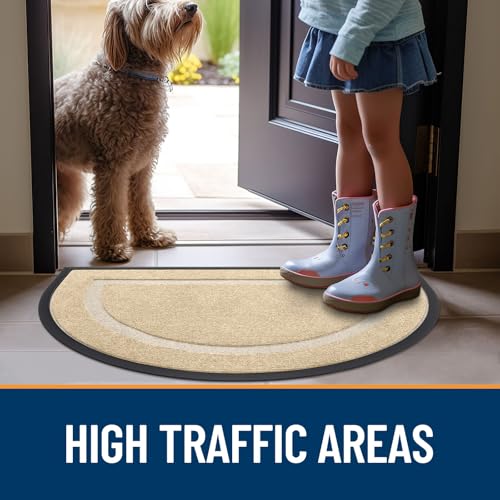 Image of OLANLY Half Circle Door Mat Indoor Outdoor Entrance Welcome, Waterproof All-Season, All-Weather Doormat, Sturdy Natural Rubber, Low Profile, Easy Clean Patio Porch Entryway Mat, 47x23, Off-White