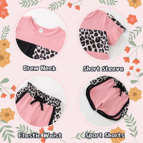 Image of FOCUTEBB Toddler Girl Clothes Summer Outfits Cute Baby Short Sleeve T-shirt Shorts Leopard Camo Printed 18 Months to 6 Years