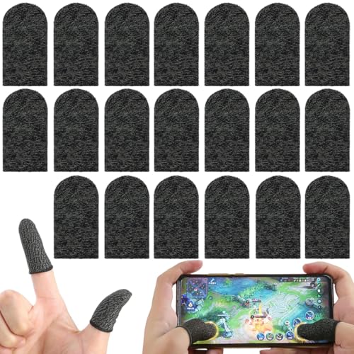 GNALIA Finger Sleeve, 20 Unidades Protectores Dedos Fibra Plateada, Borde Negro Antisudor, Tamaño Único Para Pantallas Táctiles Y Juegos