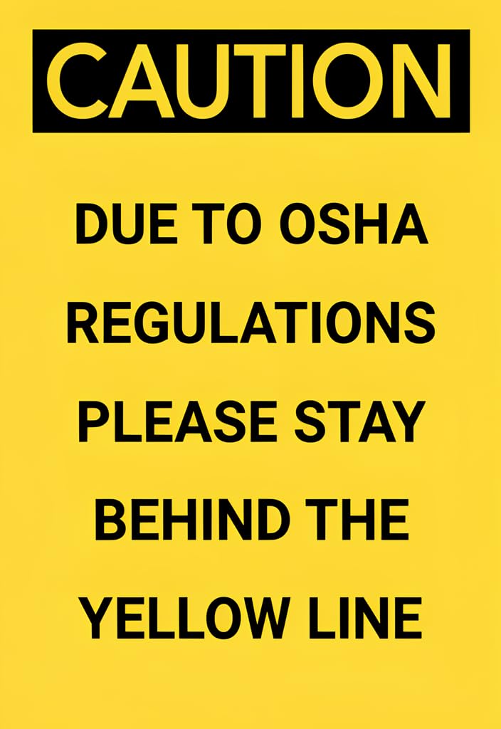 peiyeety CAUTION OSHA Yellow Line Tin Sign 12x8 Inch – Bright Yellow & Black Safety Notice Metal Wall Decor for Warehouse, Shop, Garage, Office, Jobsite – Funny Industrial Warning Gift