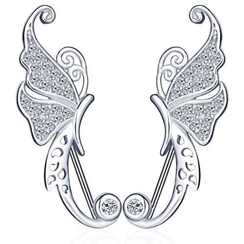 Unendlich U-Pendientes chapados en plata 925 de platino para mujer, clip de oreja de mariposa,...