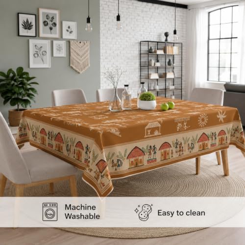 Image of STITCHNEST Cotton Slub Table Cover for 6 Seater Dining Table|54 x 78 Inches, Digitally Printed|Durable, Washable & Fade-Resistant Fabric