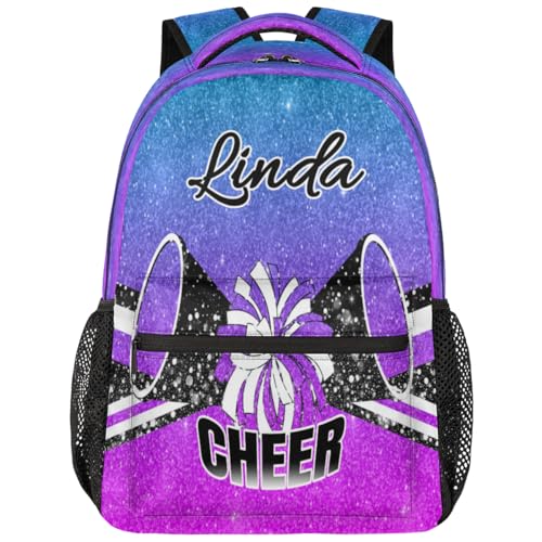 Custom Large Capacity Cheer Backpack for Women, 16 Inch Personalized Cheerleader Casual Shoulder Daypack Bag, Purple Magenta Glitter