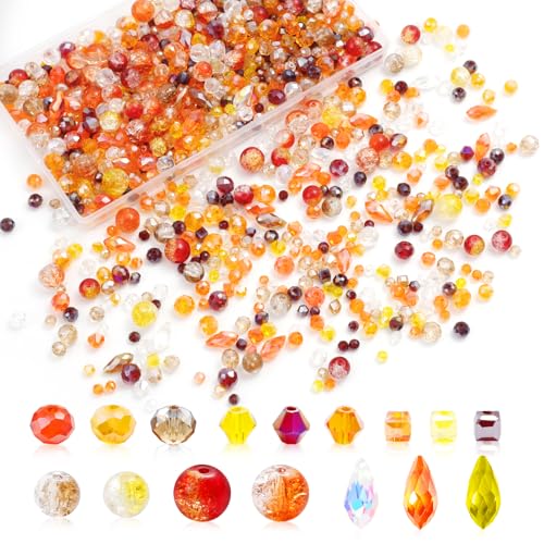 1000PCS Fall Crystal Glass Beads for Jewelry Making Crackle Orange Fall Beads for DIY Making Beaded Plants(Orange)