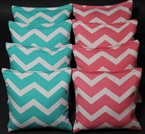 Cornhole Bean Bags Chevron Aqua & Pink 8 ACA Regulation CornToss Bags Party Fun!