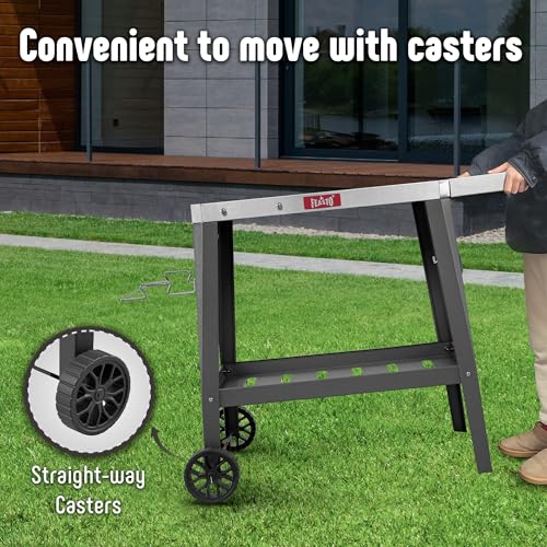 Image of Feasto Outdoor Grill Table, Rolling Pizza Oven Stand, 31 inch x 19 inch, Black | Outdoor Bar Cart with Foldable Extension Table for Compact Pizza Ovens & Griddles, Patio BBQ & Deck Parties