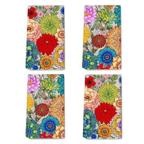 Verdiqor Boho Kitchen Towels Decorative Set of 4, Colorful Floral