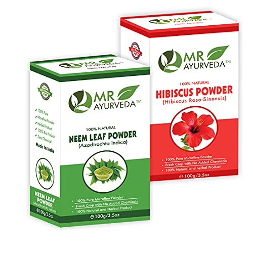 Image of MR Ayurveda Hibiscus Powder and Neem Powder, Natural Hair and Skin Care - Combo Pack (100 Grams Each)