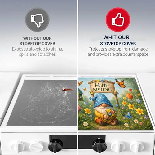Image of HOMETITUTE Spring Gnome Stove Top Covers for Electric Stove 28x20 Inches Heat Resistant Glass Cooktop Protector Pad Decorative Stovetop Cover Dish Drying Mats for Kitchen Countertop Coffee Bar Decor