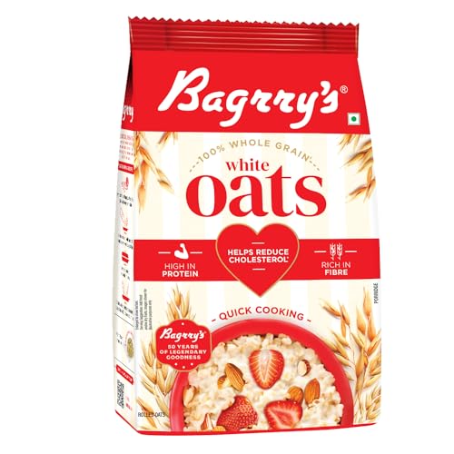 Image of Bagrry's White Oats 1Kg | Breakfast Cereal, Instant Oats Breakfast, Natural Whole Grain| High Soluble Fibre | Protein Goodness | Non GMO (Pack of 2)