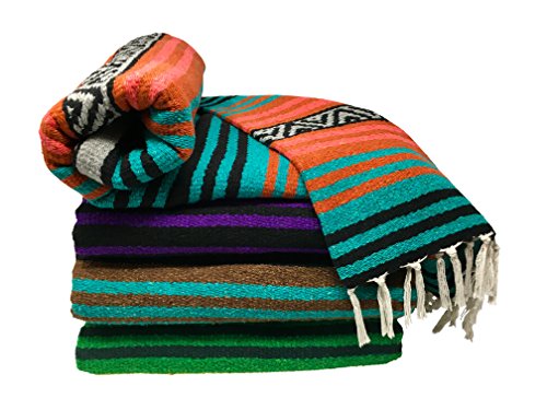 Spirit Quest Supplies Bodhi Blanket Mexican Style Throw Blanket - Falsa Blanket for Yoga, Picnics, Beach, Tapestry, Camping, & More (Kokopelli: Rust Red, Teal, Salmon Pink, Black, Grey)