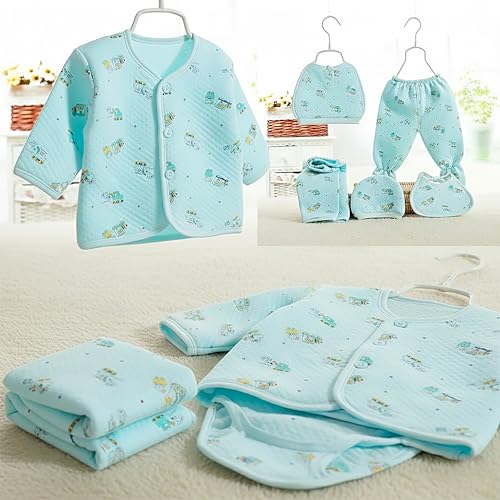 Image of Presents New Born Baby Summer Wear Printed Baby Clothes 5Pcs Sets 100% Cotton Boys Girls Unisex Baby Cotton /Summer or Flannel Suit Infant Clothes First Gift for New Born (0-6 Months)