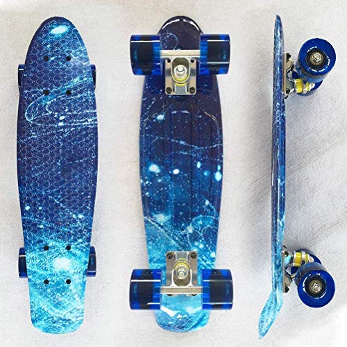 Bprtcra Cruiser Skateboard, 22 pulgadas Penny Board Cruiser Carver Baby Complete Mini Cruiser Skateboard Retro Diseño Starry Graphic Galaxy, Tabla de patinaje clásico para niñas y niños