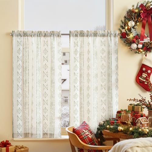 TOPICK Boho Gestreifte Küchen Scheibengardinen Leinen 60 cm Lang Bohemian...