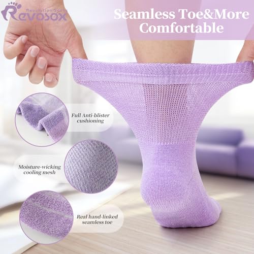 Image of Revosoxs Diabetic Crew Socks for Men Women,Bamboo Viscose Non-Binding Loose Top Wide Socks with Seamless Toe 9-12 10-13