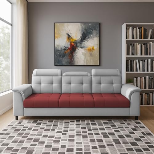 Image of Casaliving Ella 3 Seater Sofa Set for Living Room (Maroon Grey Colour Fabric) Premium Fabric Sofa