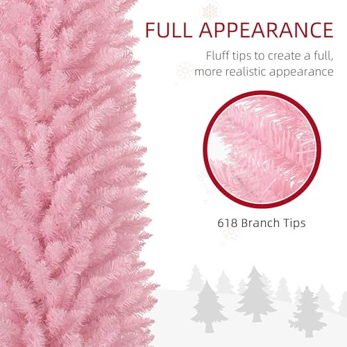 image for HOMCOM 8' Artificial Pencil Christmas Tree, Slim Xmas Tree with 618 Re