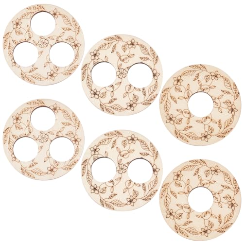 BENECREAT 6 Pcs 3 Styles Wooden Wick Centering Tool, 2.95 Inch Engraved Patterned Wick Holder, 1-Hole 2-Hole 3-Hole Candle Wick Stabilizer for Candle Making DIY