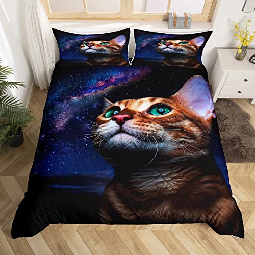Feelyou Pet Print Duvet Cover Set Queen For Women 3D Cats Bedding Set Cute Animal Theme Comforter Cover With 2 Pillowcases Galaxy Microfiber Bedspread Cover Zipper 3 Pieces Luxury Chic Black Vibrant #TOP26