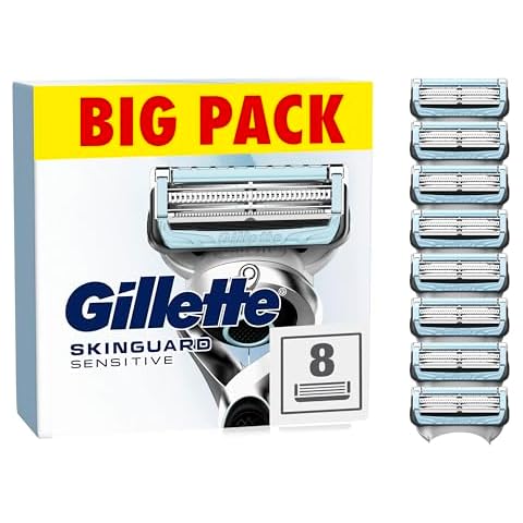 Gillette SkinGuard Sensitive Razor Blades Men, Gillette Razors for Men, Pack of 8 Razor Blade Refills with Precision Trimmer, Fits All Skinguard ProGlide ProShield and Fusion5 Handles Cover