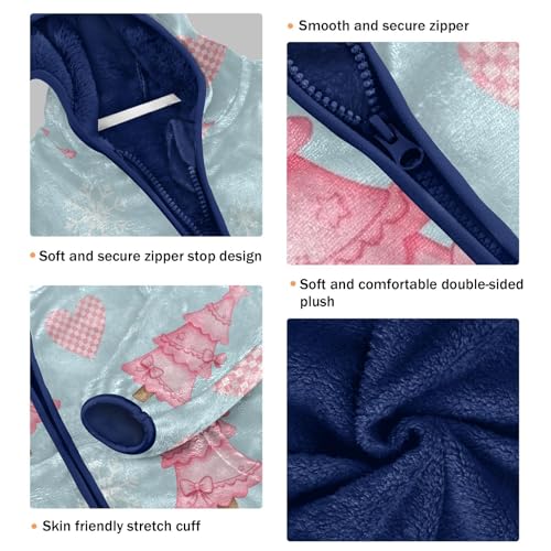 Pink Trees Hearts Snowflakes Toddler Fleece Jacket Girl Boys Hooded Fleece Jacket Coat Warm Outwear Zip-up 3-10T3