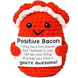 Mini Inspirational Positive Bacon Handmade Crochet Bacon for Women Foodies Breakfast Lovers Fun Encouragement Gift for Friends Coworkers Small White Elephant Christmas Birthday Gifts Motivation Decor