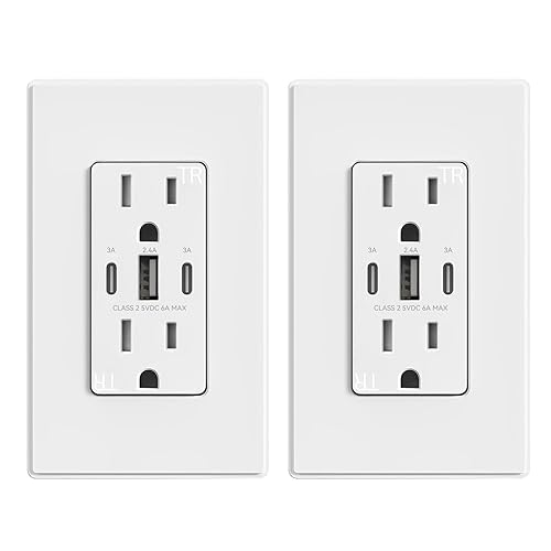 ELEGRP Tomacorrientes USB, 30 W 6.0 Amp USB C, toma de pared USB de 3 puertos, toma de corriente resistente a manipulaciones de 15 amperios con 2