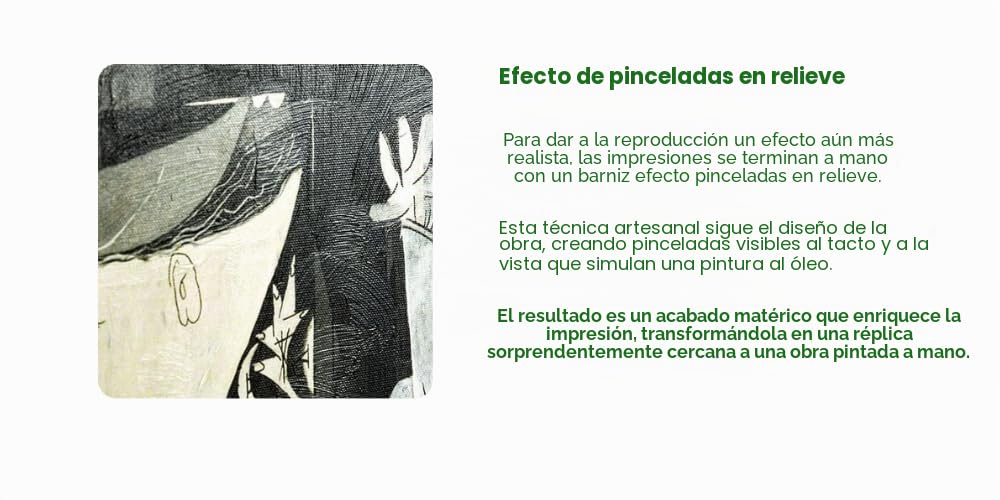 ShopArt – Cuadro efecto pinceladas en relieve – Picasso Guernica - Impresión Fine Art sobre lienzo de alta definición listo para colgar (50 x 100 cm)