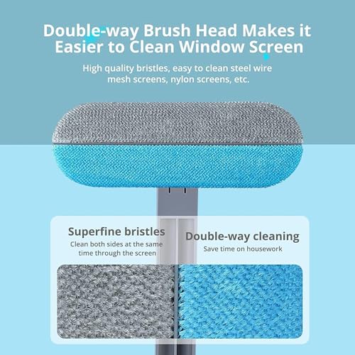 Image of Multifunctional Screen Brush 4 in 1 Mesh Cleaning Brush with Extended Handle Window Cleaning Brush Mosquito Net Cleaner Double Sided Window Mesh Cleaner with Free Flower Hook (Large)