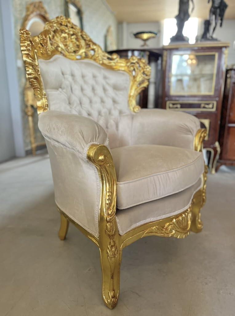 Ensemble de canapé de style Louis français beige rétro baroque rococo en velours avec finition dorée pour décoration de hall d'hôtel à domicile