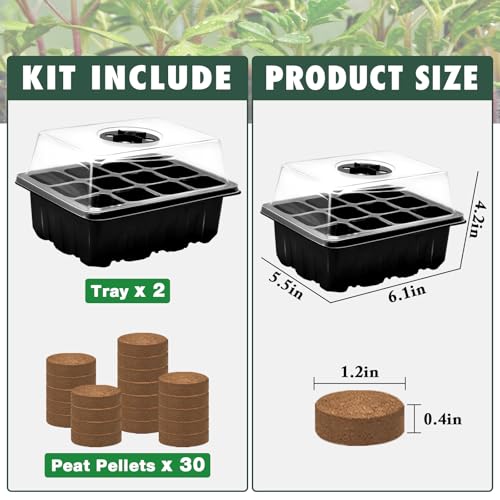Zeedix 2 Set Seed Starter Tray Kits with Soil, 2 Pack Seed Trays with 30 Pack Coco Coir Pellets, Adjustable Humidity Germination Tray with Dome Lids for Indoor Plants, Greenhouse for Vegetables Garden - Image 4