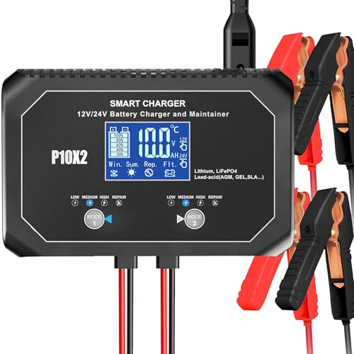 Aorika NEWP10X2 2-Bank 20A(10A/Bank) Car Battery Charger, 12V 24V Automatic Automotive Charger, Battery Maintainer, Trickle Charger cover