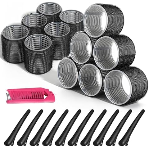 23-Piece Self-Grip Hair Curler Set - 6 Jumbo (2.9IN), 6 Large (2.17IN) Rollers, 10 Duckbill Clips, and 1 Comb for Long, Medium, Thick, Fine Hair Cover
