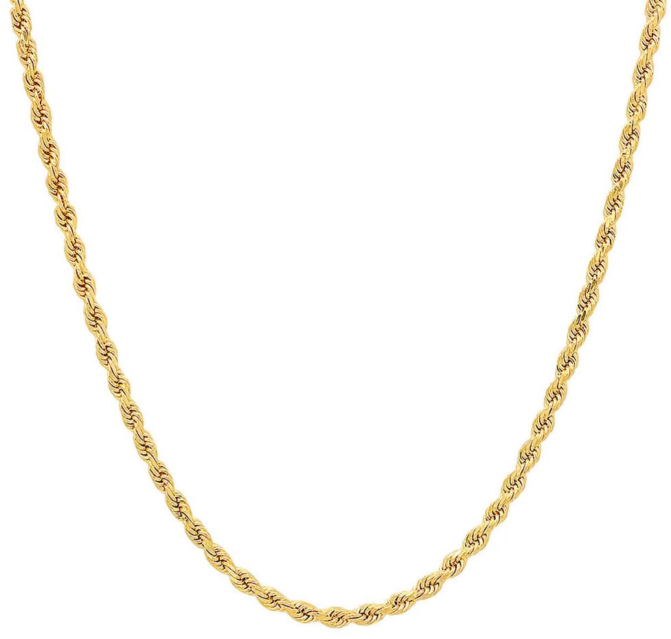 Real Genuine Solid 1/20 14K Yellow Gold Rope Chain Necklace 20 Inch 2 mm for Men and Women Golds