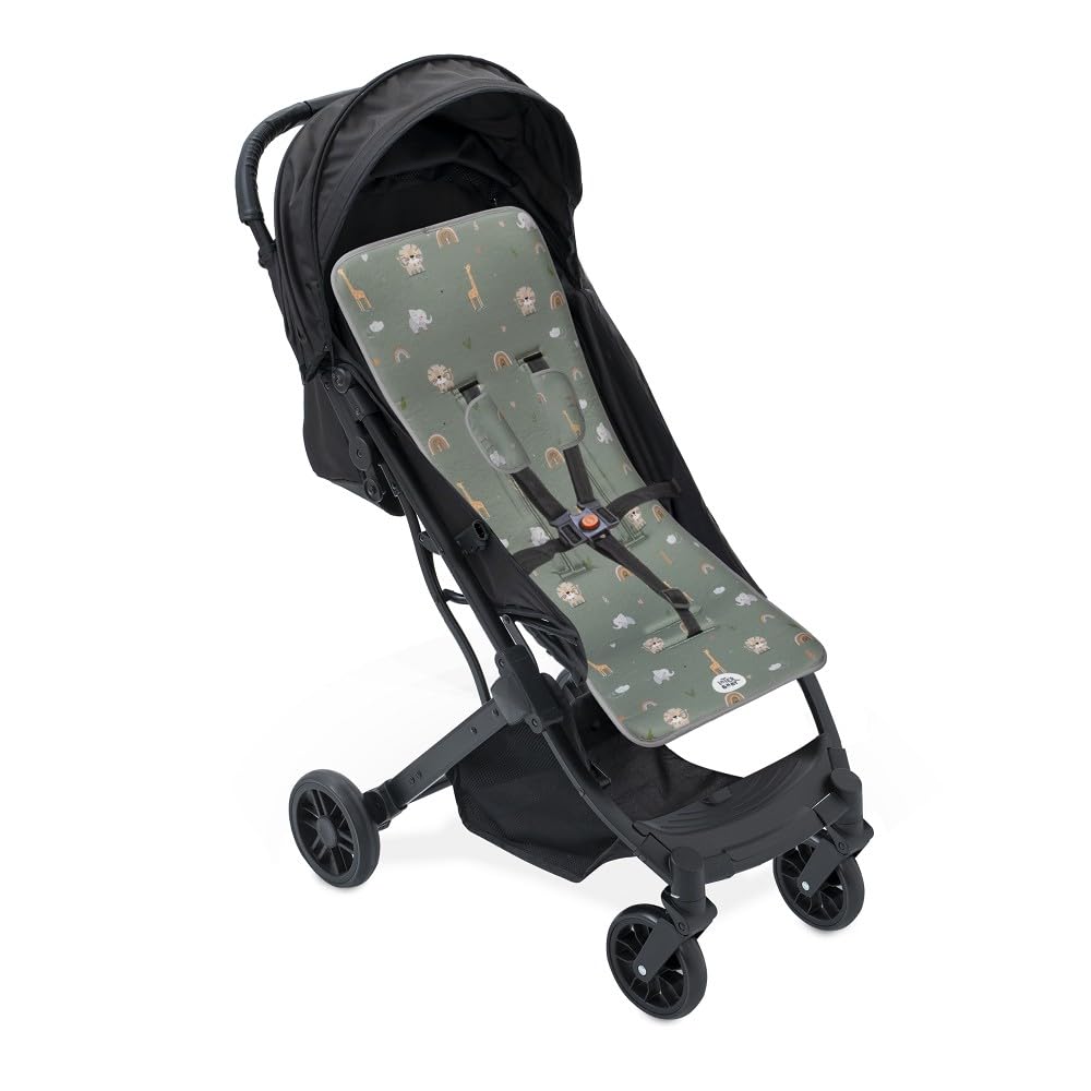Interbaby Materassino per passeggino universale per estate | Safari verde | traspirante e confortevole | copertura per passeggino 100% cotone, 84 x 34 cm, protezioni per imbracatura