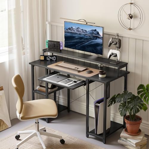 Image of Un-Desk Nova Computer Table for Home Office /Study Table with 3 Shelf Workstation Desk for Desktop Pc Laptop and Gaming with Keyboard Tray Reversible Shelf Left and Right 120 CM Charcoal Black