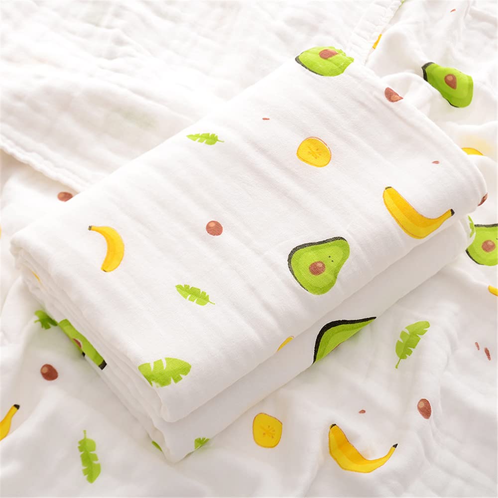 Chickwin Muslins Swaddle Blanket Baby Newborn Soft 6 Layers Cotton Muslins Cloths Cartoon Print Bath Towel Toddler Baby Shower Pram Cot Bed Sleeping Throw (Avocado,110x110cm)