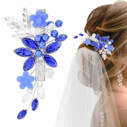 Rhinestone-Hair-Clip-Wedding-Flower-Crystal-Dress-Hair-Accessories-Sparkle-Handmade-Pearls-Bride-Bridesmaid-Headpieces-for-Women-Blue