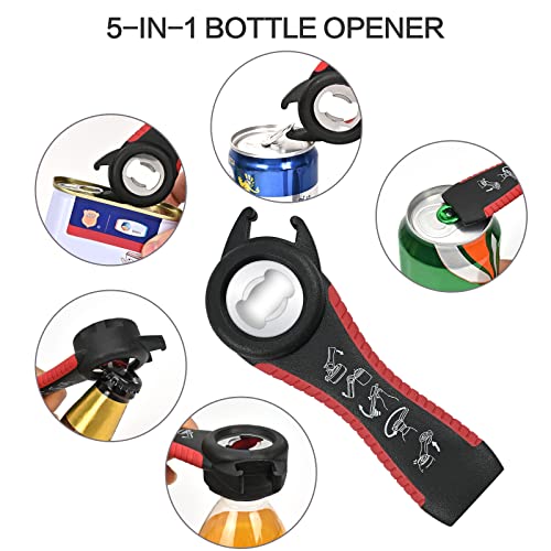 Elyum Jar Opener, 5 In 1 Bottle Opener Multi-Function Can Opener With Silicone Handle, Jar Opener For Weak Hands, Seniors With Arthritis, Lid Opener For Children (Red, 2-Piece Set) #TOP2