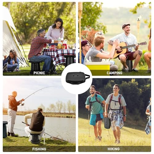Image of Folding Stool, Camping, Hiking, Fishing, Picnic Chair Seat Table, Round Foldable Stool for Home, Office, Garden, Traveling (Black SQVER)
