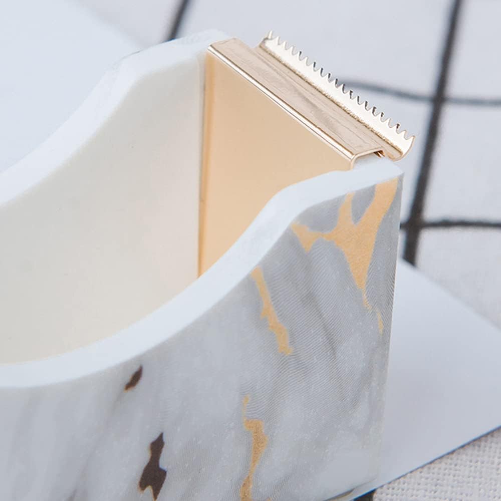 Acrylic Marble White Office Desk Set - Stapler & Tape Dispenser, Heavy Duty Office Supplies - Desk Accessories Set with 1000Pcs 24/6 Rose Gold Staples