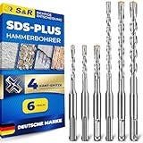 S&R SDS-Plus Stein- und Betonbohrer Set 6-tlg (5-10mm) – Mit 4-Kant-Hartmetallspitze, Spiralnut, Rundlaufgenauigkeit und Korrosionsschutz für Beton, Ziegel, Natur- und Kunststein