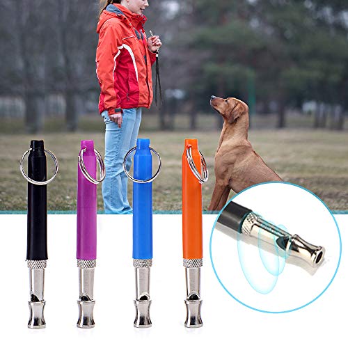 Mousyee Hondenfluitjes, 4 stuks hondenfluitje met riem vier kleuren hondenfluitje set roestvrij stalen hondenfluitjes hoge pitch-fluitje met lanyards en sleutelhangers voor terugroepcontrole en verreikend - Image 7