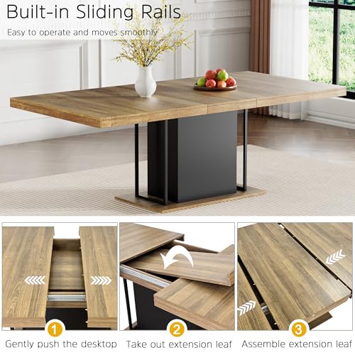Image of 9 Piece Extendable Dining Table Set for 8, Farmhouse Wooden Kitchen Table Chairs Set for 8, 78.74 inch Expandable Dining Table with Grey Velvet Chairs, Dining Room Table Set 8 for Family Gathering Party